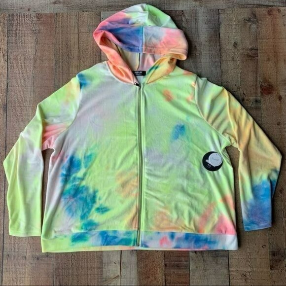 FCT with love Jolie and joy women's size XL neon tye dye velour hoodie - Picture 1 of 8